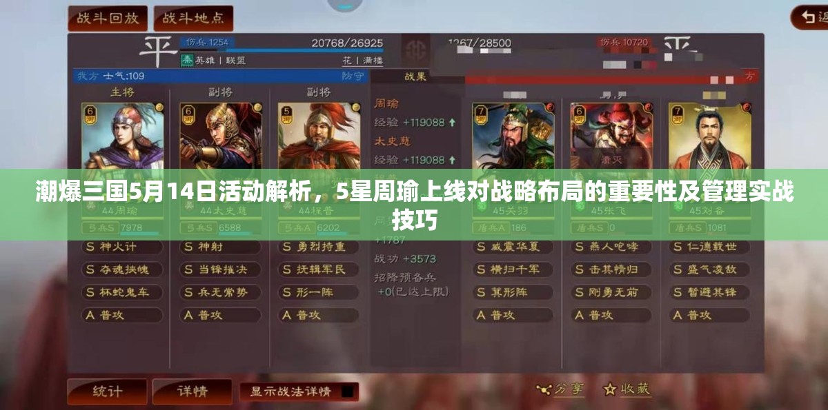 潮爆三国5月14日活动解析，5星周瑜上线对战略布局的重要性及管理实战技巧