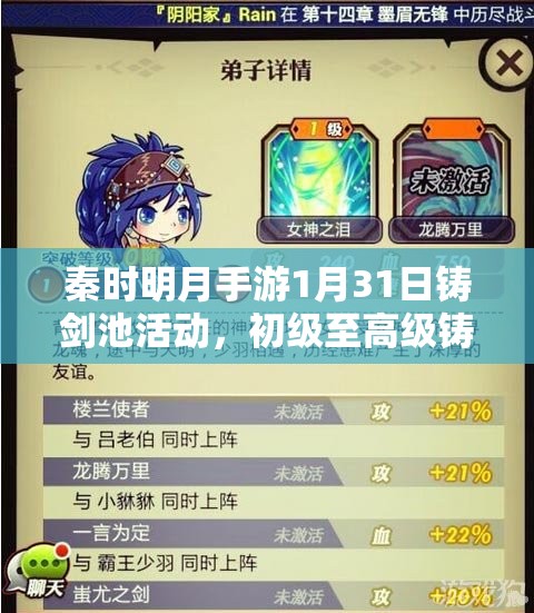 秦时明月手游1月31日铸剑池活动，初级至高级铸剑奖励全解析