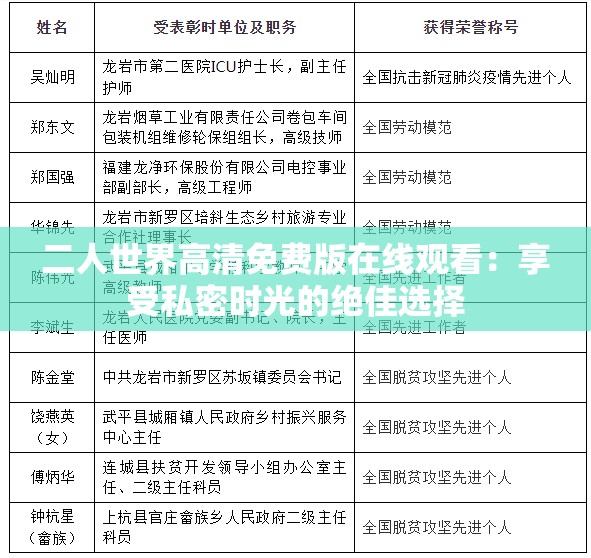 二人世界高清免费版在线观看：享受私密时光的绝佳选择