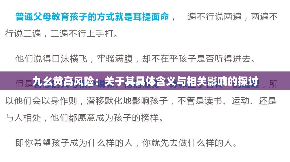 九幺黄高风险：关于其具体含义与相关影响的探讨