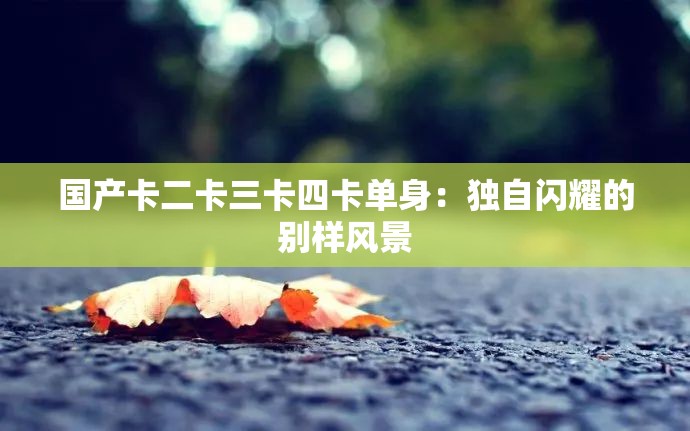 国产卡二卡三卡四卡单身：独自闪耀的别样风景