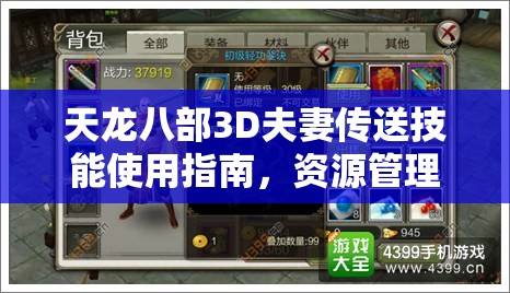 天龙八部3D夫妻传送技能使用指南，资源管理高效技巧及避免浪费策略