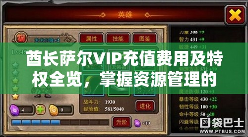 酋长萨尔VIP充值费用及特权全览，掌握资源管理的高效艺术