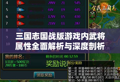 三国志国战版游戏内武将属性全面解析与深度剖析指南