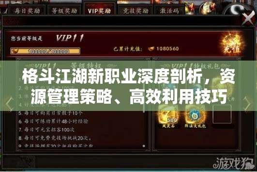 格斗江湖新职业深度剖析，资源管理策略、高效利用技巧与价值最大化途径