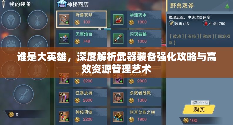 谁是大英雄，深度解析武器装备强化攻略与高效资源管理艺术