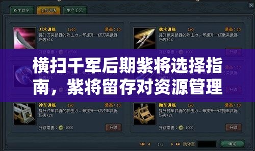 横扫千军后期紫将选择指南，紫将留存对资源管理的重要性及优化策略