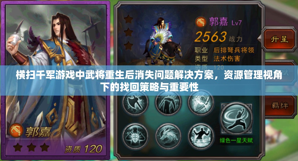 横扫千军游戏中武将重生后消失问题解决方案，资源管理视角下的找回策略与重要性