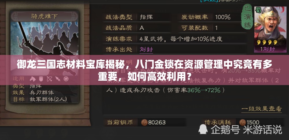 御龙三国志材料宝库揭秘，八门金锁在资源管理中究竟有多重要，如何高效利用？